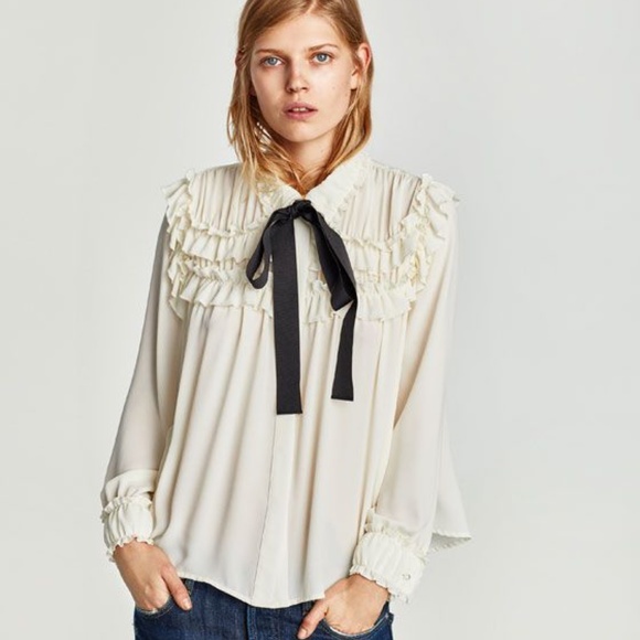 ruffle bow tie blouse